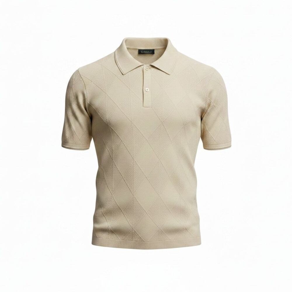 Magaschoni Man Short Sleeve Knit Button Down Cream Size Large